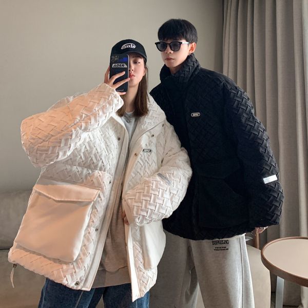 

men's down parkas winter jacket men warm fashion casual thick down jacket men streetwear korean black white loose short coat mens parke