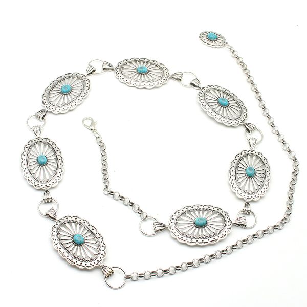 

belts fashion turquoise decor geometric metal alloy conchos chain belts for women 221205, Black;brown
