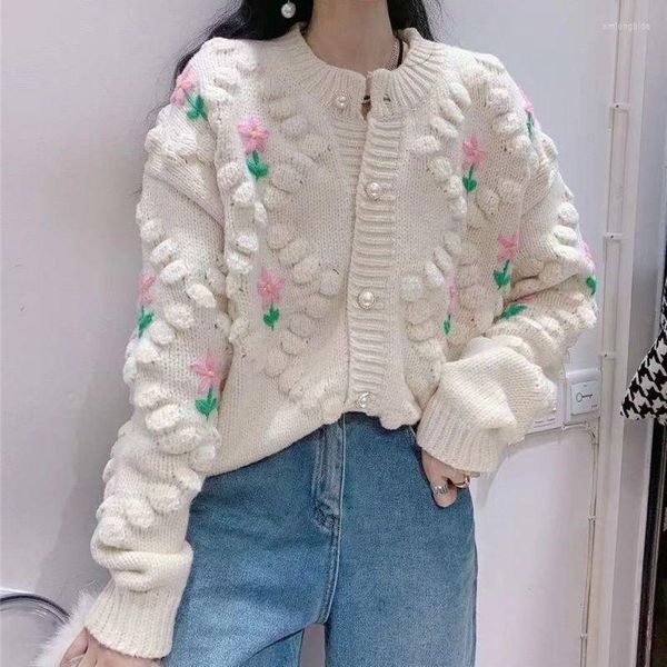 

women's hoodies 2022 autumn fashion gentle wind pink flower sweater cardigan coat women knitted all-match boutique clothing, Black