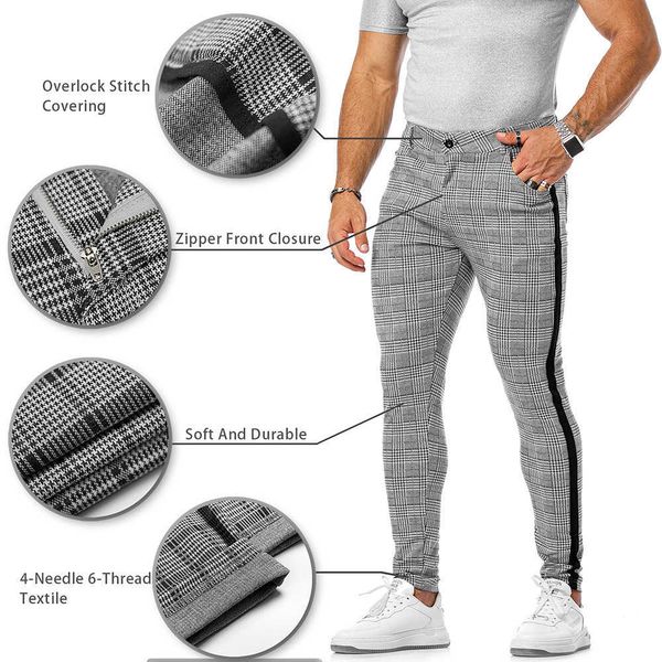 

men's pants mens streetwear chinos plaid casual fitness men skiny bottom jogger sweatpants fashion trousers stripe track t221209, Black