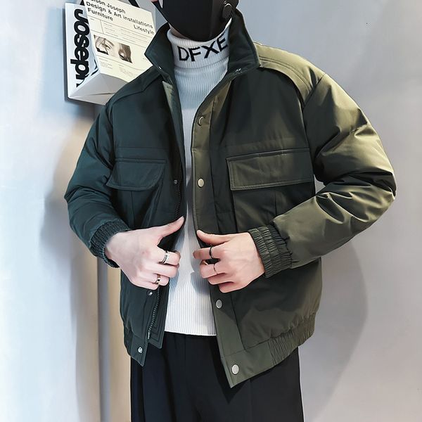 

men's down parkas autumn winter stand collar jackets men thicken warm puffer parkas casual business coats hiphop overcoat streetwear me, Black