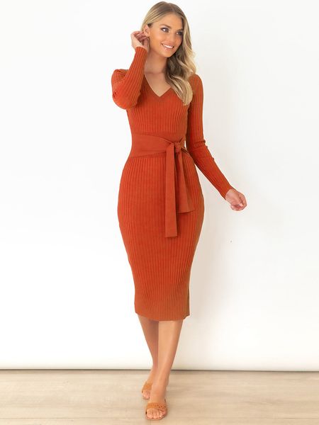 

party dresses women autumn winter elegant long sleeve v neck slim fit tie up knitted dress for ladies fashion causal 221203, White;black