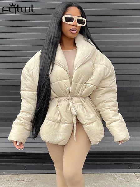 

women s down parkas fqlwl winter streetwear coats puffer jackets for women long sleeve turn down collar jacket bubble belt casual 221205, Black