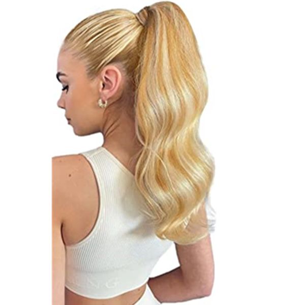 

wavy blonde ponytail extension clip in pony tails hair extensions virgin natural wrap around honey blonde mixed platinum real remy cuticle a, Black
