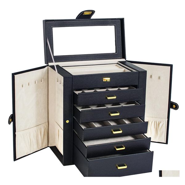 

jewelry boxes jewelry boxes akozlin large box organizer functional lockable with big mirror leather storage case for women girls rin otuir, Black;white