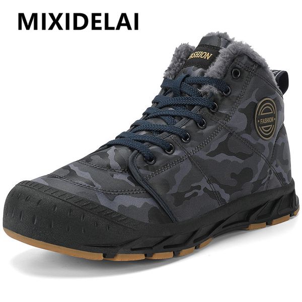 

boots men waterproof ankle winter warm plush snow outdoor sneakers work male rubber 's big size 221205, Black