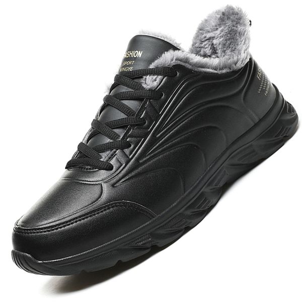 

boots winter men waterproof snow comfortable sneakers work casual shoes non-slip light rubber sole walk 221205, Black