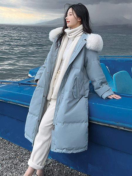 

women s down parkas 30degrees winter women loose long jackets casual fur hooded thick warm coat fashion female outwear parkas 221205, Black