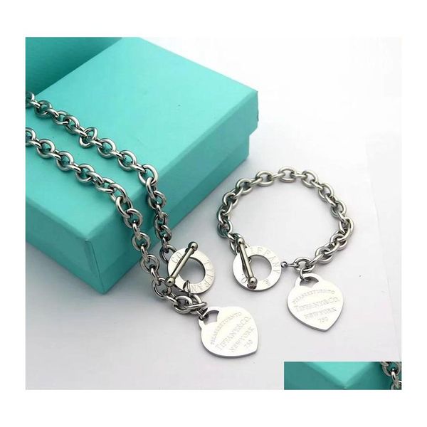 

bracelet necklace womens mens love bracelet necklace big heart designer jewelry sets birthday christmas gift 925 sier ot buckle ne dhmis, Silver