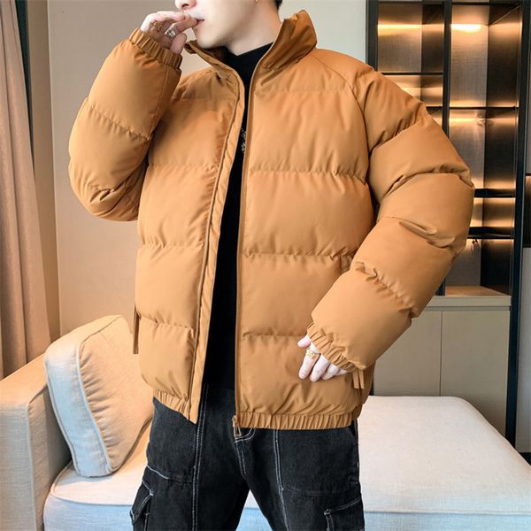 

men's down parkas vintage yellow puffer jacket men korean fashion cotton padded coats men parka jacket winter coats keep warm thicken c, Black