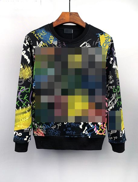 

men's hoodies full size letter doodle printing european and american rrend spring and autumn pure cotton pullover, Black