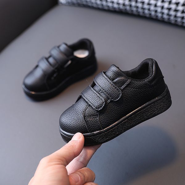 

sneakers casual black shoes girls pu flat bottom comfortable autumn boys hook loop children breathable 221205, Black;red