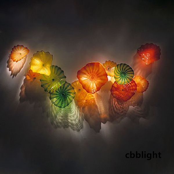 

luxury art wall lamps multicolor plates dia20-40cm 10pcs/set 100% hand blown murano glass modern wall sconces for club l gallery corridor de