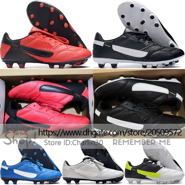 

send with bag quality football boots premier 3 tiempo legend fg retro soccer cleats for mens outdoor soft leather comfortable trainers class, Black