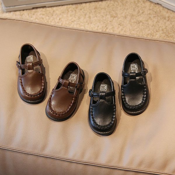 

sneakers spring children leather shoes brown black pu toddler boys girls flat solid color 21 30 elegant kids 221205, Black;red