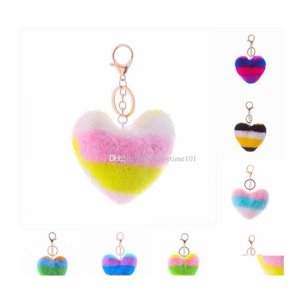 

keychains lanyards 8 styles trendy stitching heart keychain fluffy faux rabbit pompom keychains women bag key rings charms trinket dhm2i, Silver