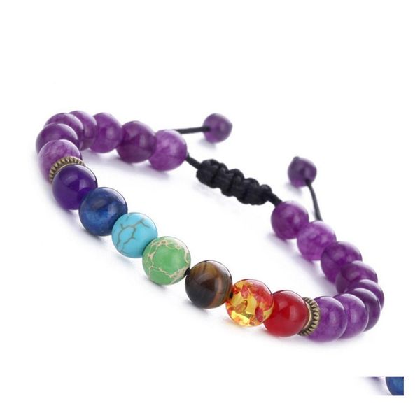 

beaded 10pc/set natural stone 8mm lava yoga energy bracelet volcanic seven chakra braid bracelets drop delivery jewelry dhrss, Black
