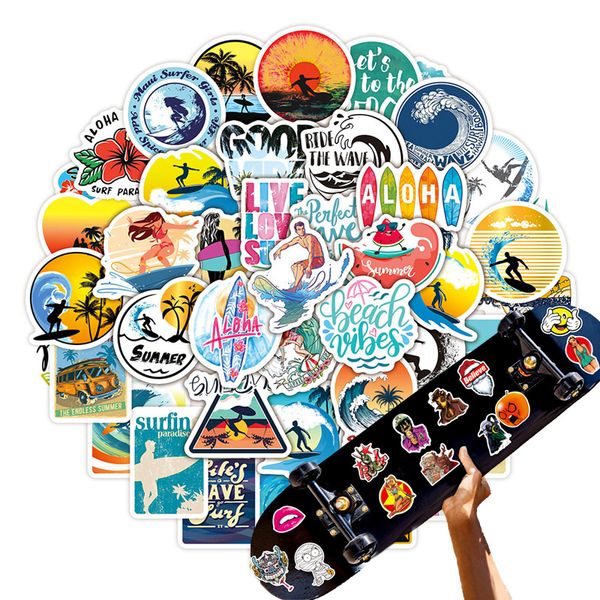 

50pcs summer beach surfing sticker on vacation vinyl stickers pack for water bottle lapskateboard motorcycle waterproof decals