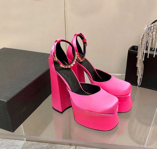 

brand casual shoes designer design 2022 spring new style square head silk waterproof platform super high heel sandals women's shoes, Black