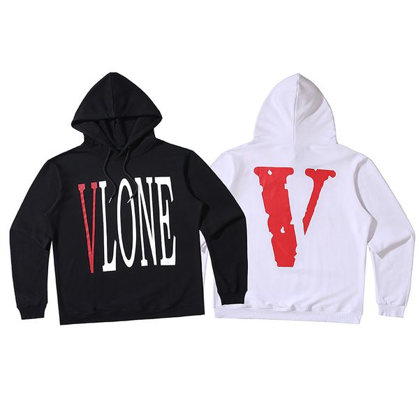 

vlone luxury men womens fashion hoodies designer long sleeve hooded sweater high street red big v letter print sweatshirts s-xl, Black