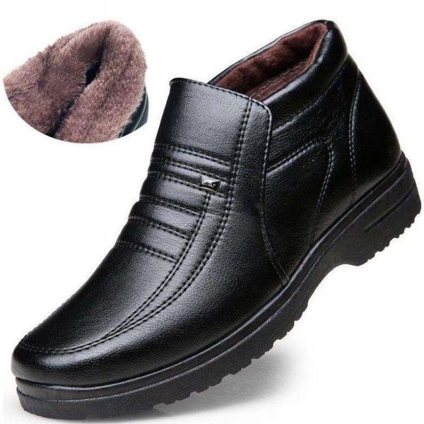 

dress shoes winter waterproof men's casual leather flannel high slip-on male rubber warm for mens 221205, Black
