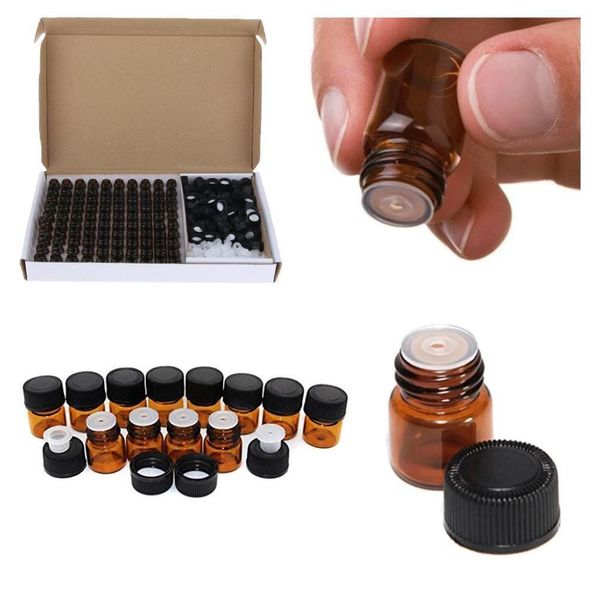 

makeup tools 100pcs 1ml 2ml l amber glass vials mini essential oil bottles with orifice reducer black plastic cap 221205