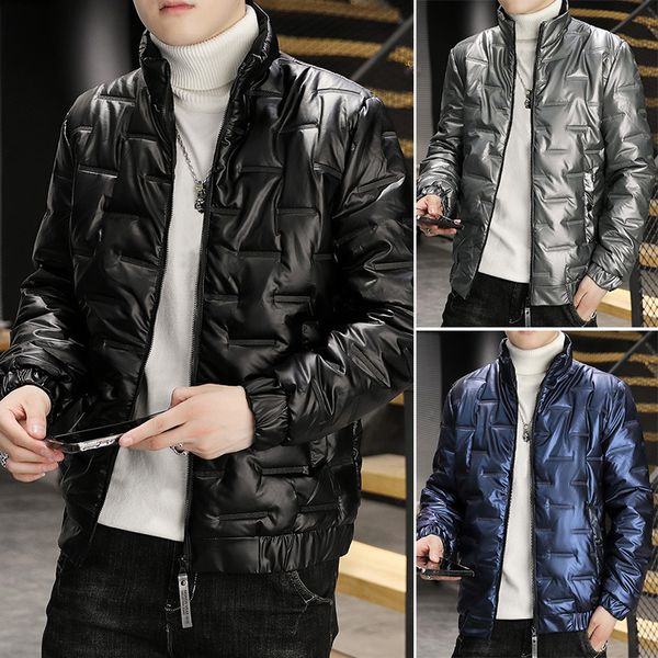 

men's down parkas cotton coat autumn and winter men's coat fashion casual stand collar cotton coat thickened warm cotton jacket tr, Black