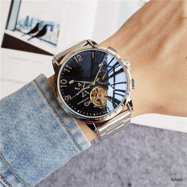 

watch wrist new product men's leisure five needle automatic large flywheel mechanical wrist watch, Slivery;brown