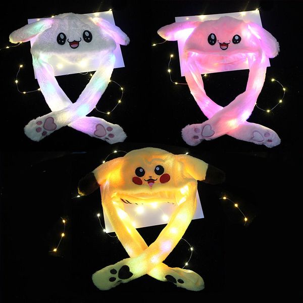 

caps hats bunny ear move glowing anime rabbit led light jumping funny plush moving cartoon for kids girls cosplay party cap 221205, Yellow