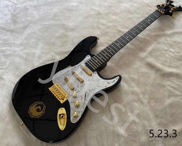 

lvyelectric guitar 6 string sss pickups silve pickguard gold parts solid black color customized fingerboard inlay