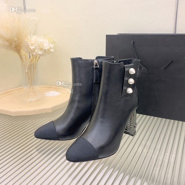 

designer boots fashion leather booties channel women winter ankle boot shoes letters woman dfhhdfggv, Black