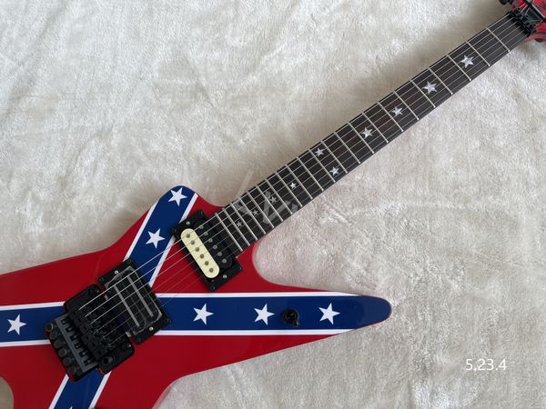 

electric guitar solid red with blue strips star decal body side with letters print rosewood fingerboard black parts