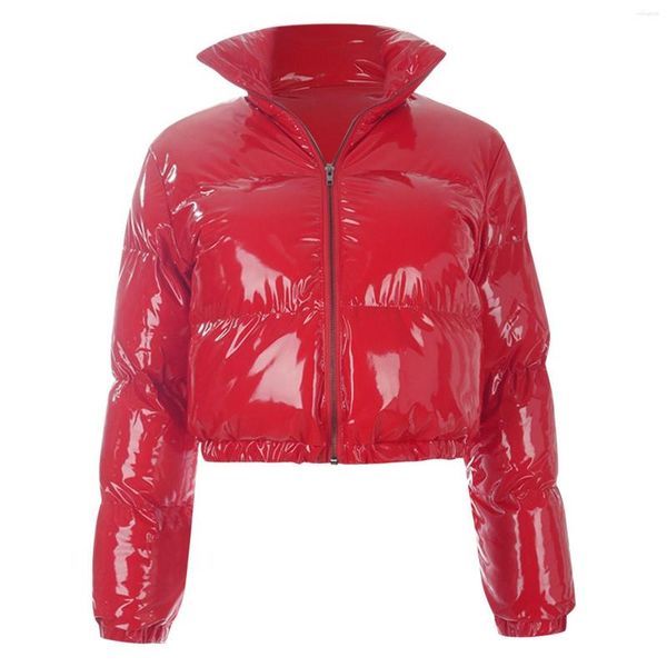 

women's jackets winter jacket coats faux patent leather solid stand-up collar warm long sleeve women outerwear zipper casual parkas, Black;brown
