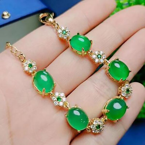 

fashion jewelry women genuine natural jade bracelet green chalcedony bangle, Golden;silver
