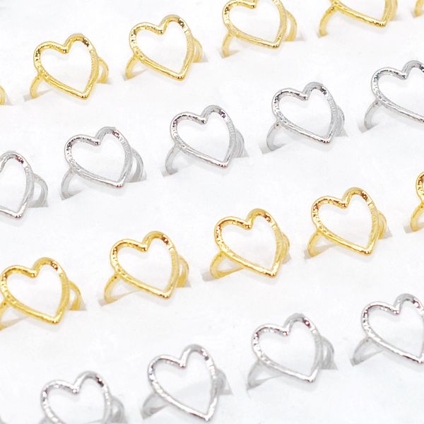 

wholesale 24pcs big heart sheap woman rings bulk silver gold wedding finger ring mixed engagement anniversary girl fashion party gift jewelr, Slivery;golden