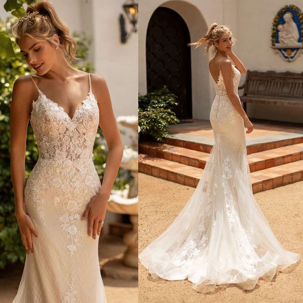 

grace mermaid bridal gowns romantic lace wedding dress 2022 for women tulle sweep train bride dress vestidos de novia, White