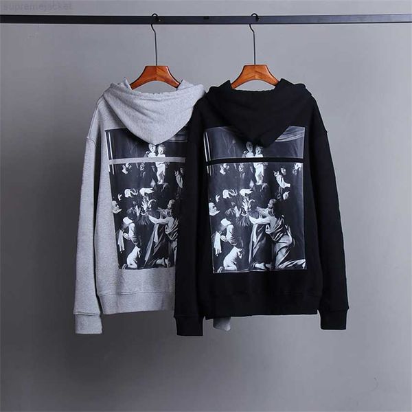 

branded hoodie sweatshirt hoodies men pullover hip hop oil painting printing sweatshirts drawstring hooded 100% cotton oversized, Black