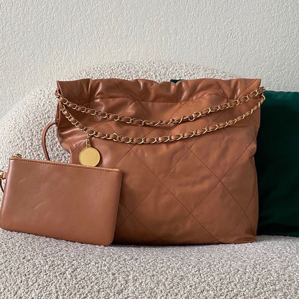 

luxury messenger bag black shopping bags waxed leather brown gold hardware designer one-shoulder ladies commuting cute chain fashion leather