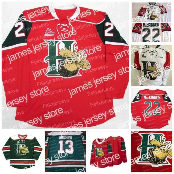 

hockey jerseys halifax mooseheads hockey jersey 13 nico hischier 22 nathan mackinnon 23 landon miron 21 brady james 91 elliot desnoyers 6 ma, Black;red