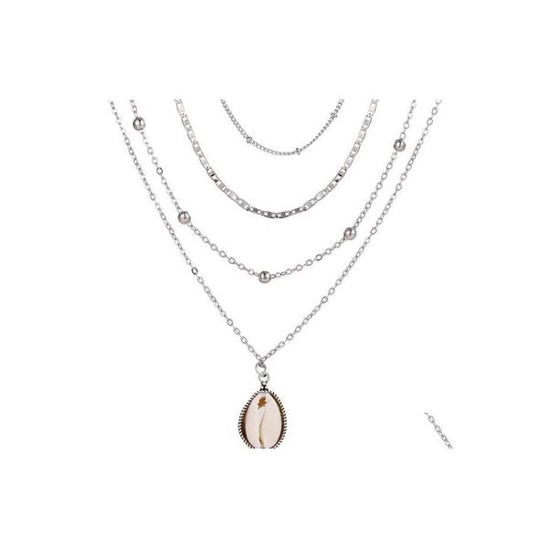

pendant necklaces boho shell pendant necklace for women mtilayer long chain round charm statement choker beads wedding jewelry drop dhh3e, Silver
