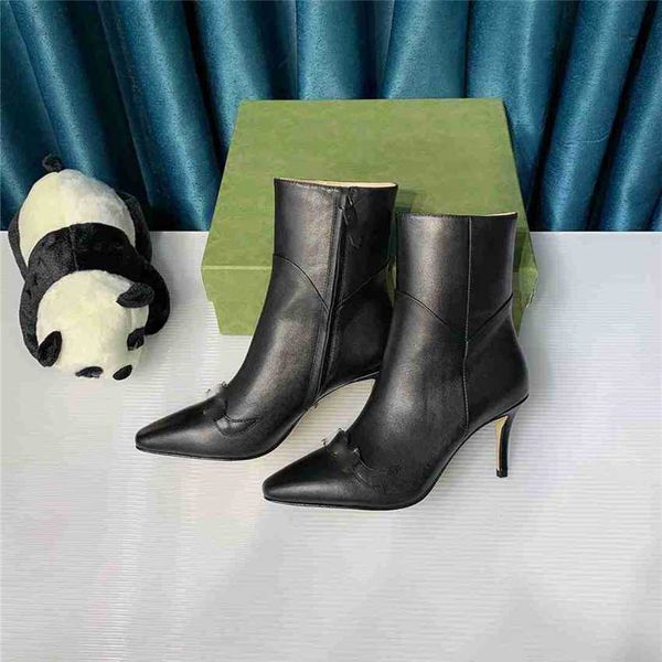 

design shoes winter boots ggity ankle booties fashion sneakers women leather high heel thick socks g boot ubo0, Black