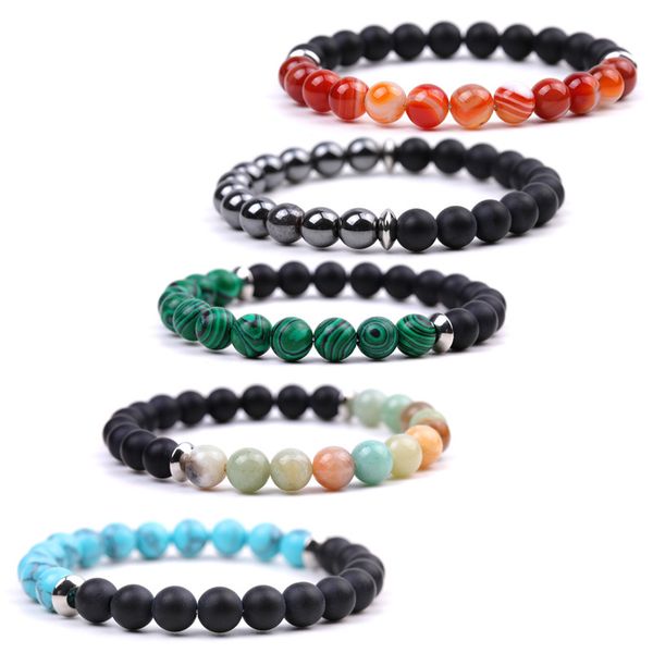 

natural stone 8mm hematite kallaite malachite agate beaded bangle bracelets for women jewelry, Black