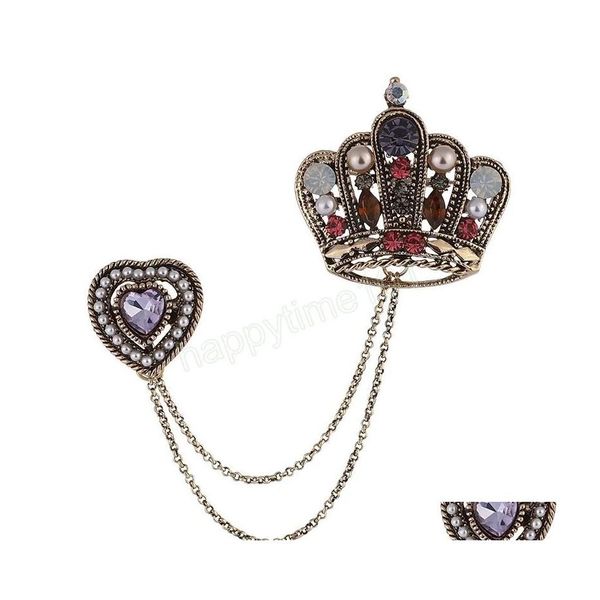 

pins brooches retro pearl rhinestone crown brooch fashion heartshaped tassel chain lapel pins and brooches for women jewelry access dhui2, Gray