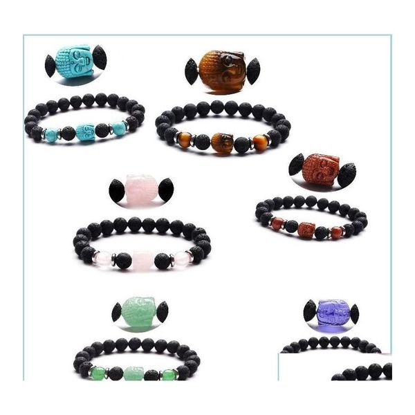 

beaded beaded strands buddha head bracelets green dongling stone carving hand string tigereye jinsha volcanic rock bracelet access d ot7q9, Black