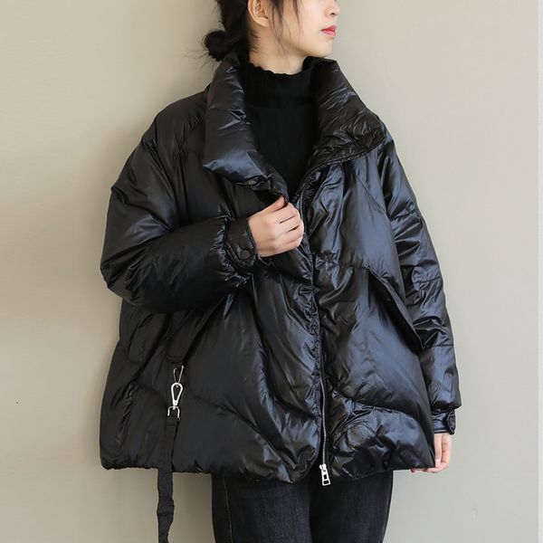 

women's down parkas winter white duck design ribbon loose jacket 221205, Black