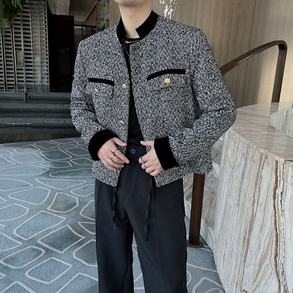 

men's wool blends winter thick short woolen coat men warm fashion gray casual woolen coat men korean loose woolen short jacket mens out, Black