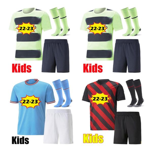 

22 23 haaland soccer jerseys grealish sterling mahrez de bruyne foden 2022 2023 football shirt kids kit sets uniform boys youth, Black;yellow