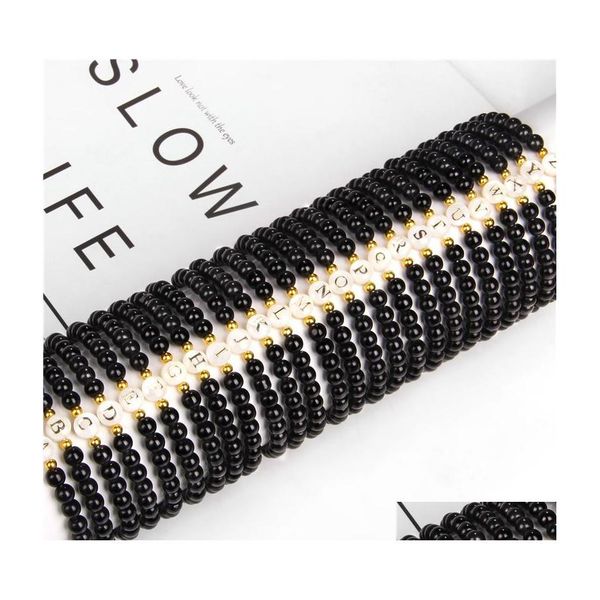 

charm bracelets initial 26 alphabet letter name bracelet for women men couple jewelry black white beaded bracelets gifts drop deliver dhluw, Golden;silver