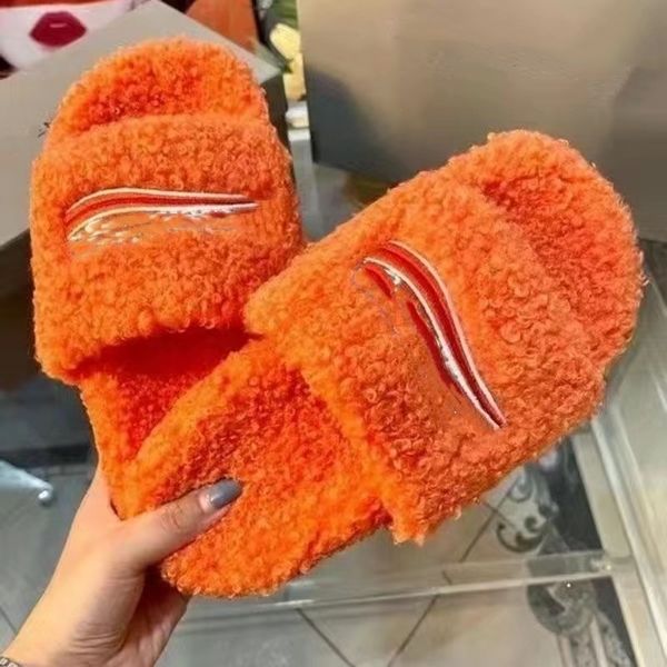 

designer paris fur slippers women furry slipper fluffy sandals logo embroidered pool slide sandal 13, Black