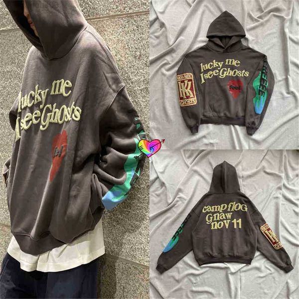 

hoodies sweatshirts wash grey west men women 1 1 lucky me i see ghosts kids foam print, Black